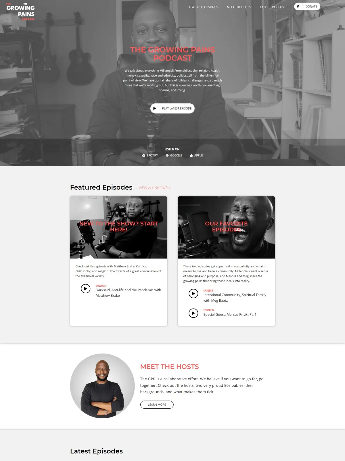 Homepage of the The Growing Pains Podcast website