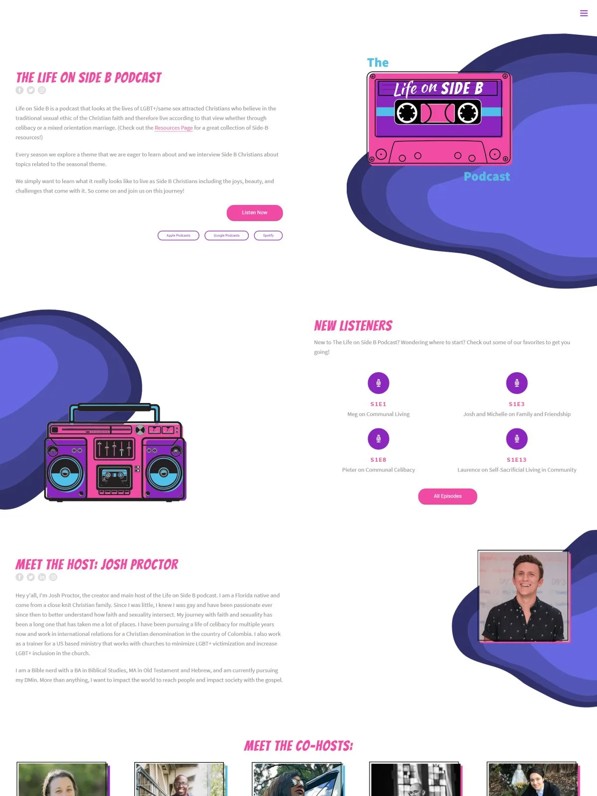 Homepage of the Life on Side B Podcast website