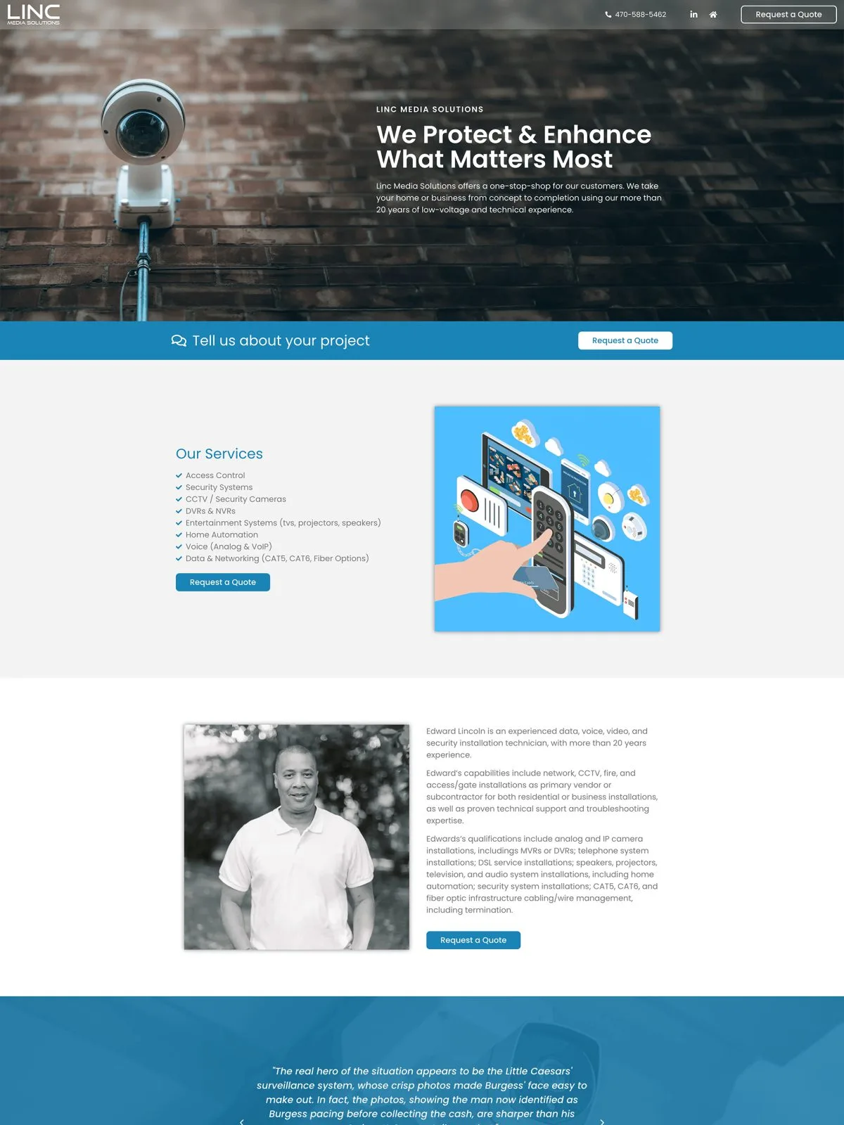 Homepage of the Linc Media Solutions website