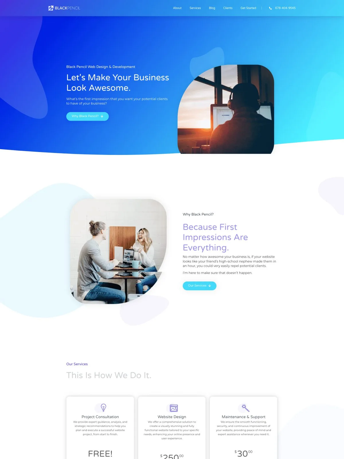 Homepage of the Black Pencil Designs website