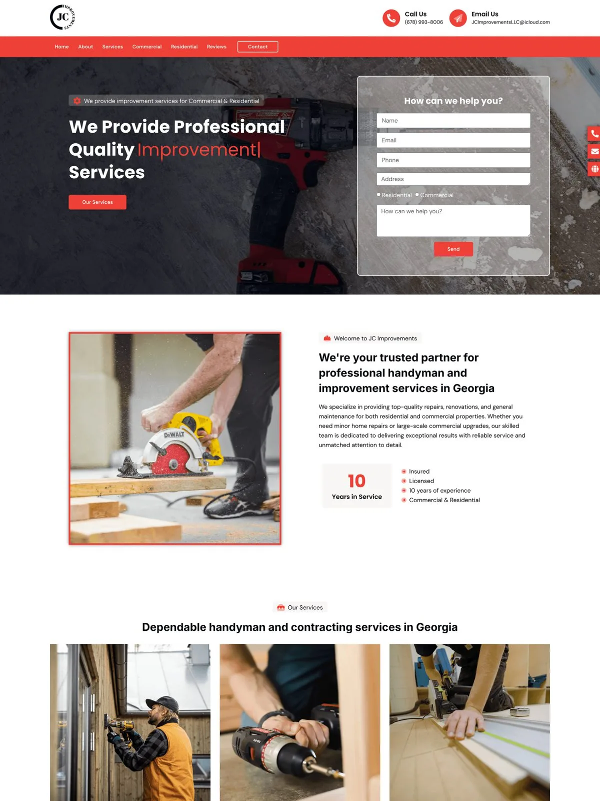 Homepage of the JC Improvements website