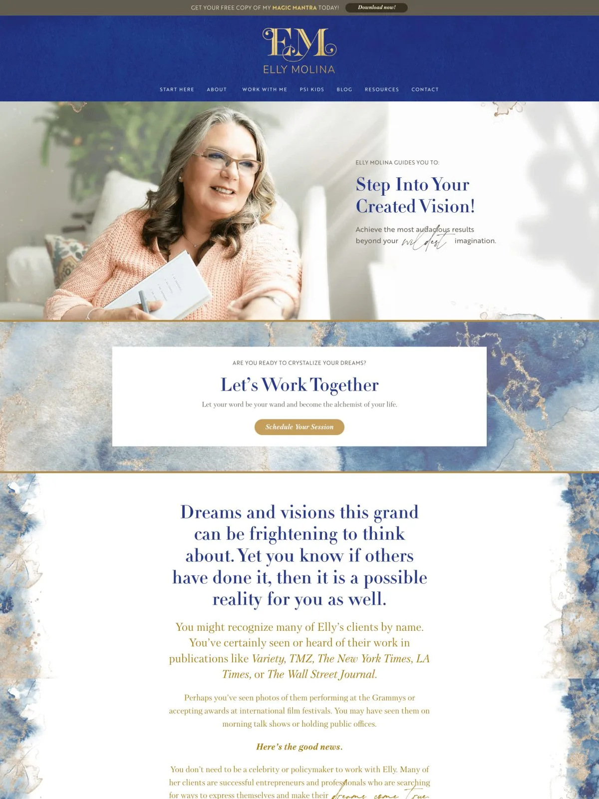 Homepage of the Elly Molina website